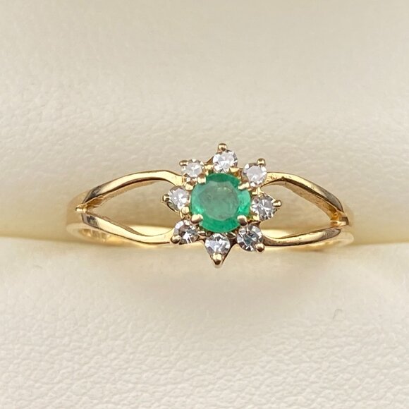0.18 Ct Natural Emerald 0.12 Ct Diamond Engagement Ring 14K Yellow Gold Sz 6.25 - Picture 6 of 14